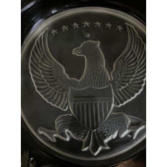 Vintage Indiana Glass Frosted American Eagle Ashtray cigar 10" very heavy 7 star - Picture 4 of 16